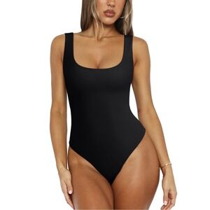 ReoRia Black Bodysuit with Scoop Neck